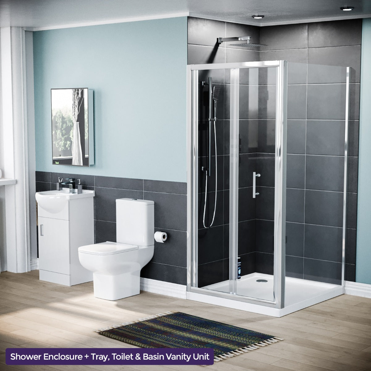 Nes Home 900 x 760mm mm Shower Enclosure Side Panel White Vanity Unit & Toilet Set