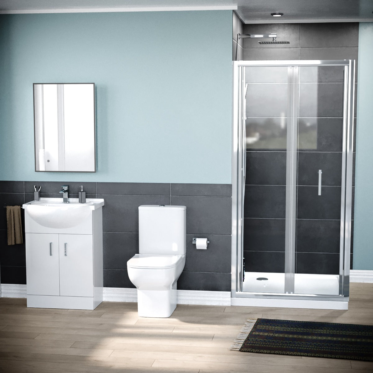 Nes Home 900 x 760mm Shower Enclosure Side Panel White Vanity Unit & Toilet