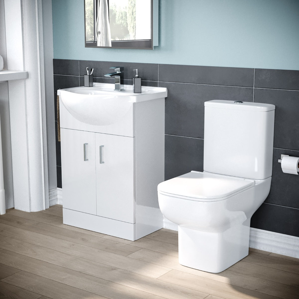 Nes Home 900 x 760mm Shower Enclosure Side Panel White Vanity Unit & Toilet