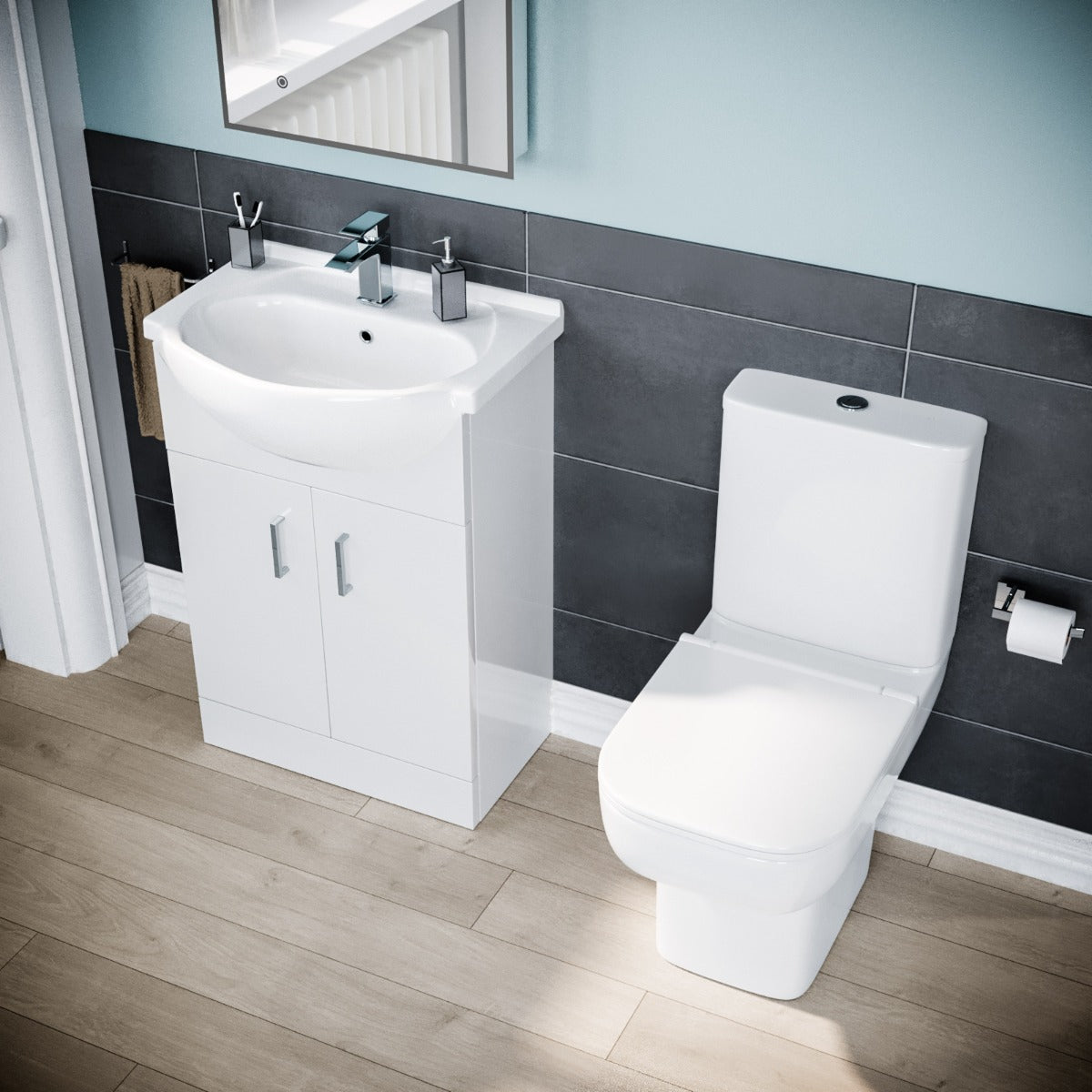 Nes Home 900 x 760mm Shower Enclosure Side Panel White Vanity Unit & Toilet