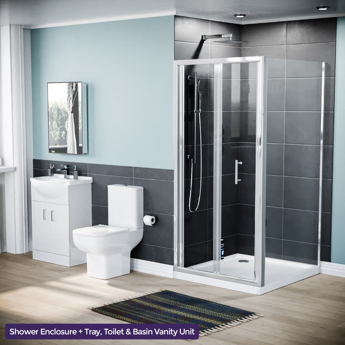 Nes Home 900 x 760mm Shower Enclosure Side Panel White Vanity Unit & Toilet