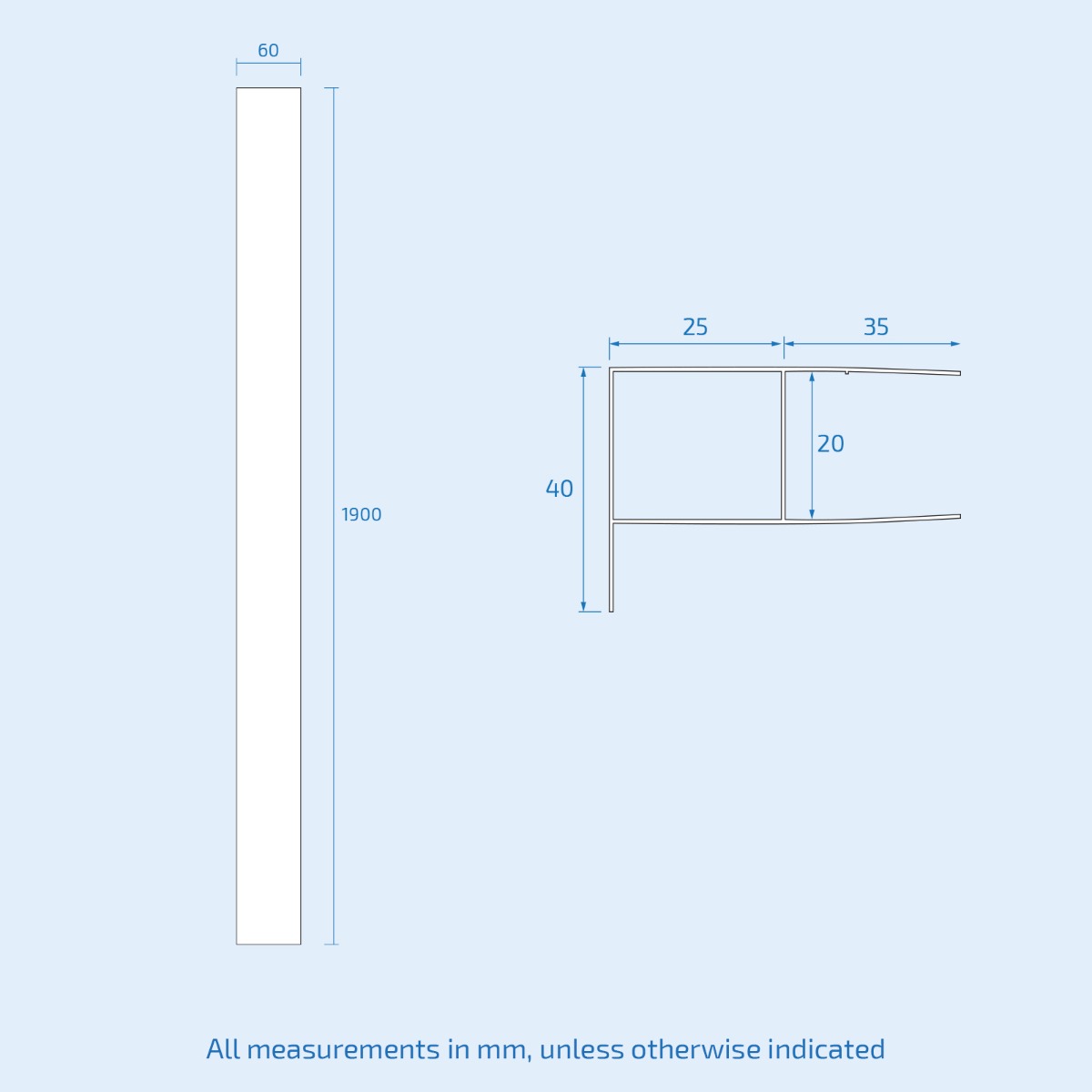 1900 mm Profile Extension Wall Adjustment Kit