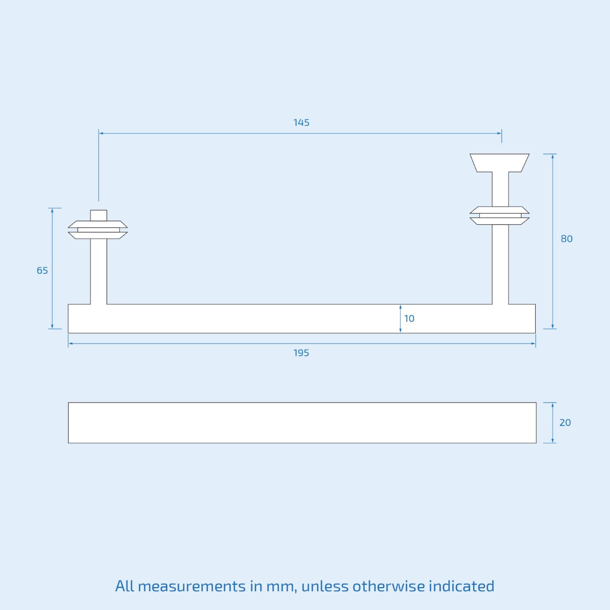 A pair of Square Stainless Steel 145mm Shower Door Handles