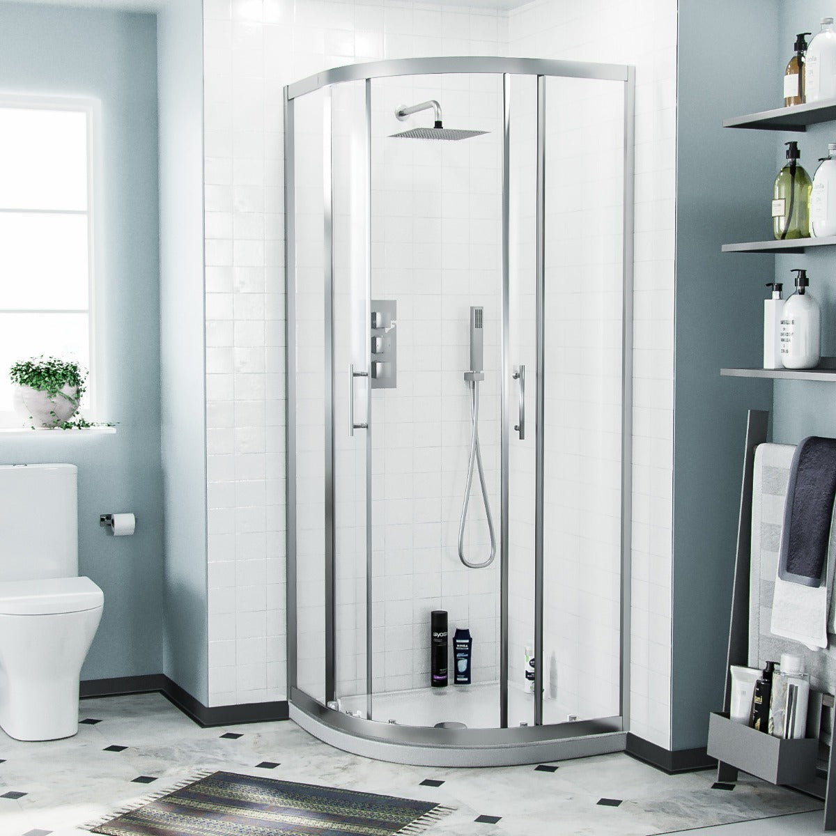 Nanuya 3-Piece Shower Enclosure Suite - Quadrant Screen, WC Toilet with Seat & Wall Hung Vanity