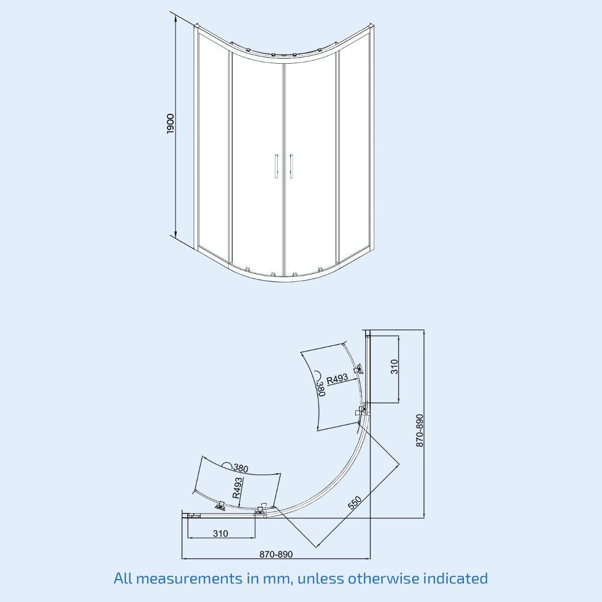Hardwick 900mm Frameless Quadrant Corner Shower Enclosure
