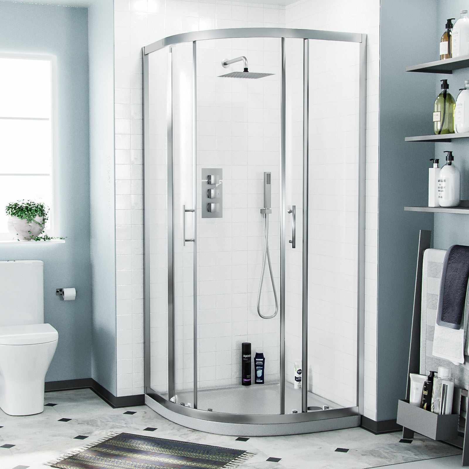 Saturn Quadrant 900mm Curved Corner Shower Enclosure and Low Profile Tray
