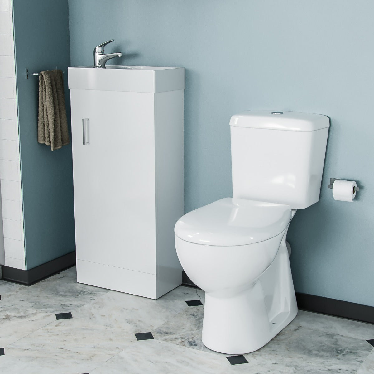 Nanuya 800mm Quadrant Shower Enclosure with Tray Close Coupled WC Toilet Floorstanding 400 mm Vanity