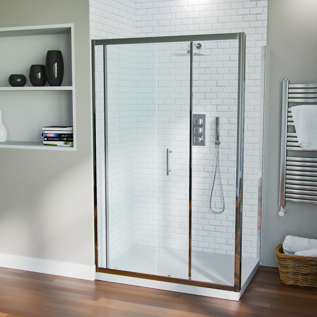 Magna 1100 mm Slider Shower Door Enclosure with 700 Framless Glass Panel Screen + Tray