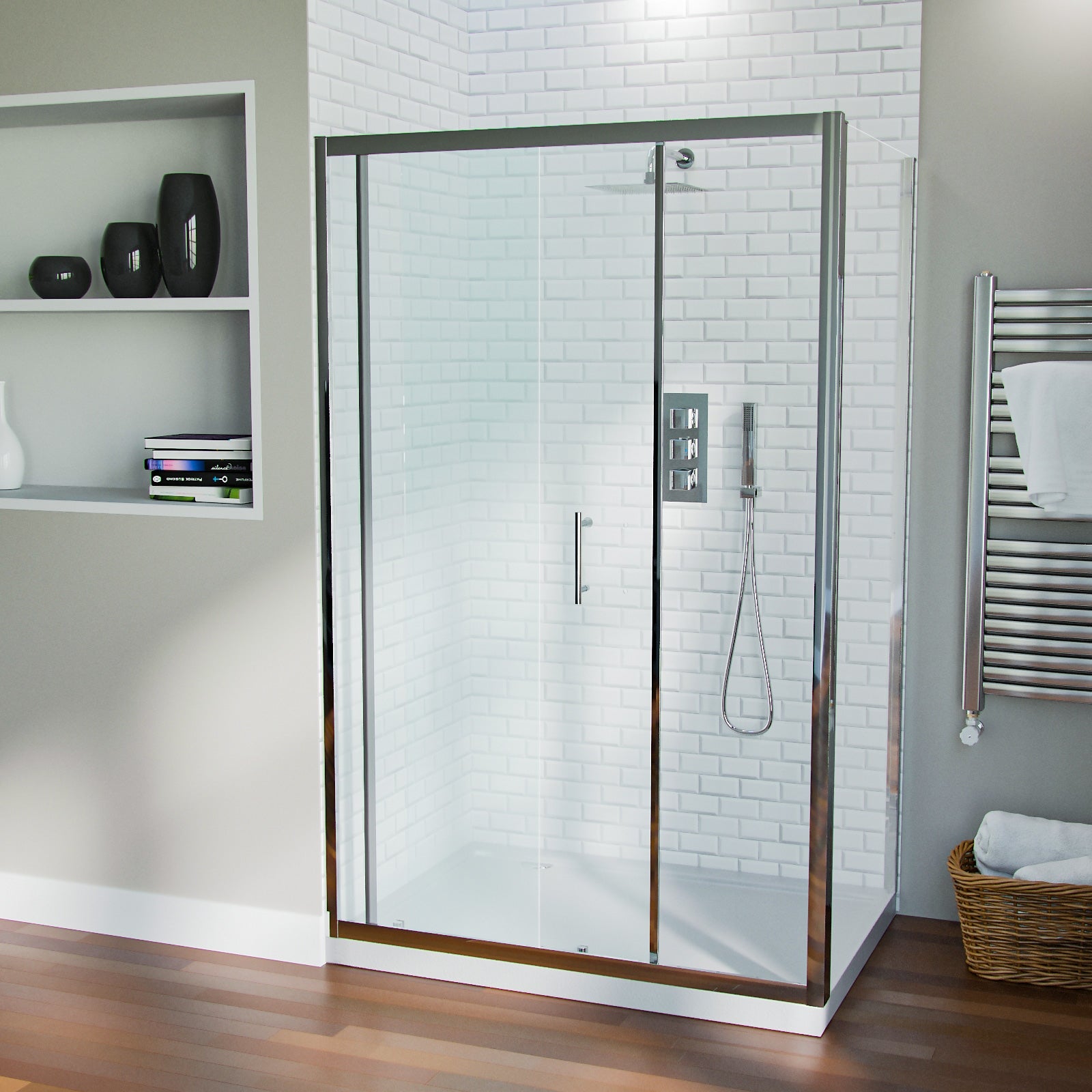Magna 1200 mm Slider Shower Door Enclosure with 800 Framless Glass Panel Screen + Tray