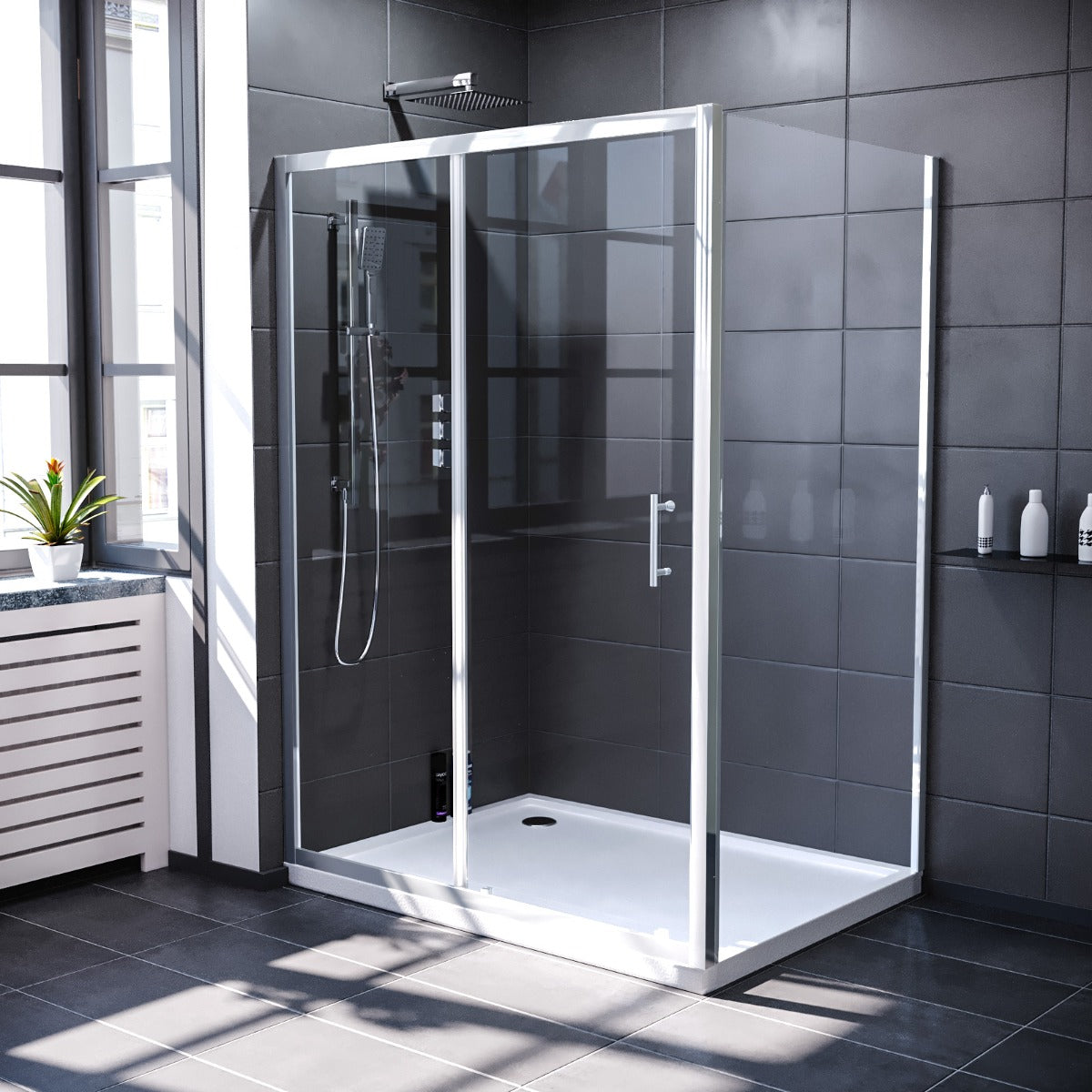 Magna 1300mm Shower Sliding Door & 800mm Frameless Glass Side Panel Screen Chrome