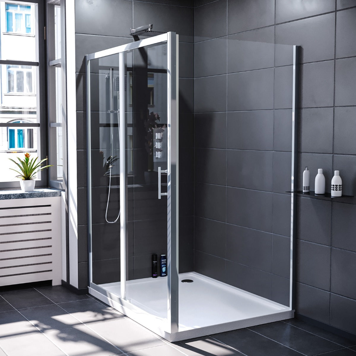 Magna 1300mm Shower Sliding Door & 800mm Frameless Glass Side Panel Screen Chrome