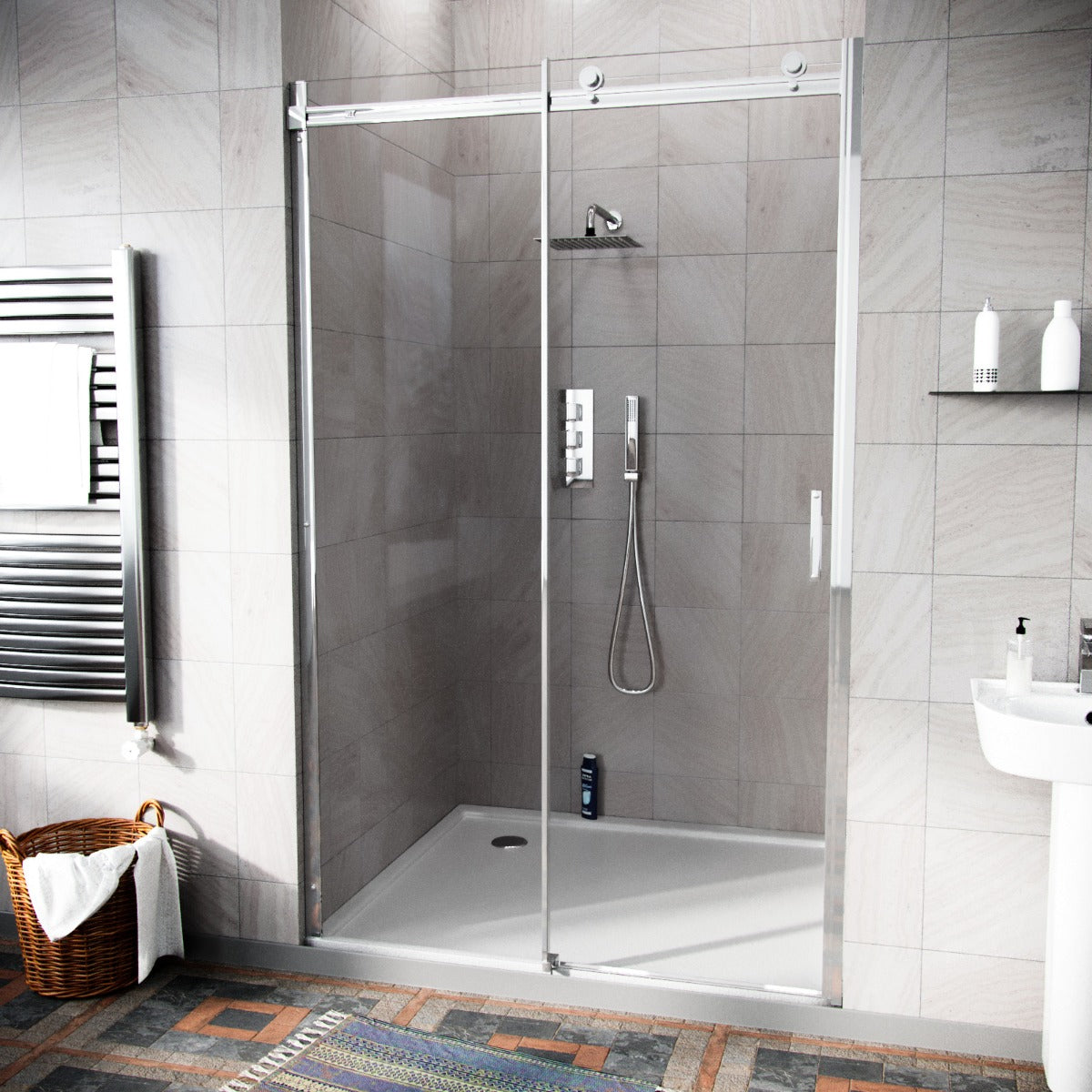 Hardwick 1000mm Frameless Sliding Shower Enclosure 8mm Clear Tempered Glass
