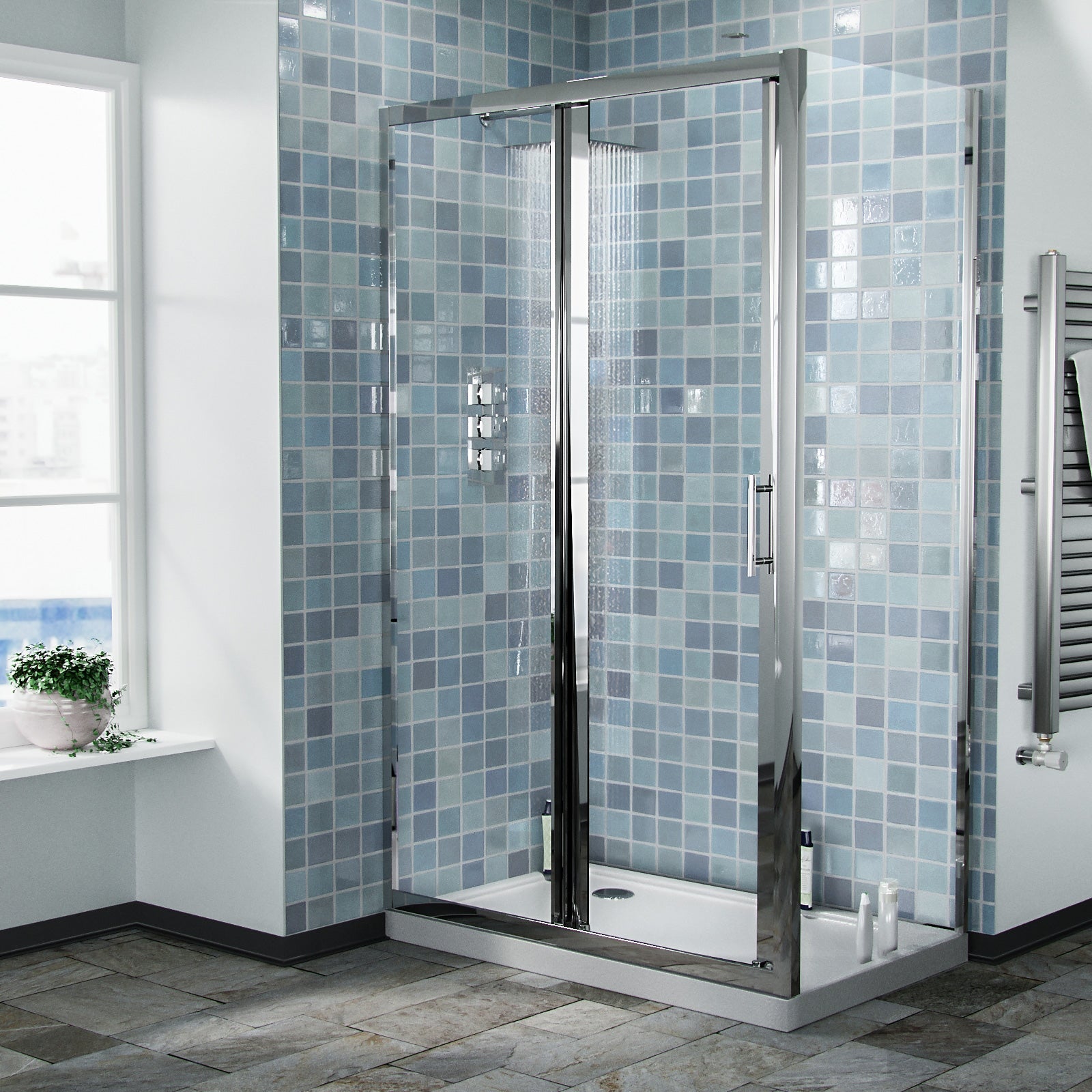 Shower 1200mm Sliding Door with 760 mm Frameless Glass Side Panel Screen