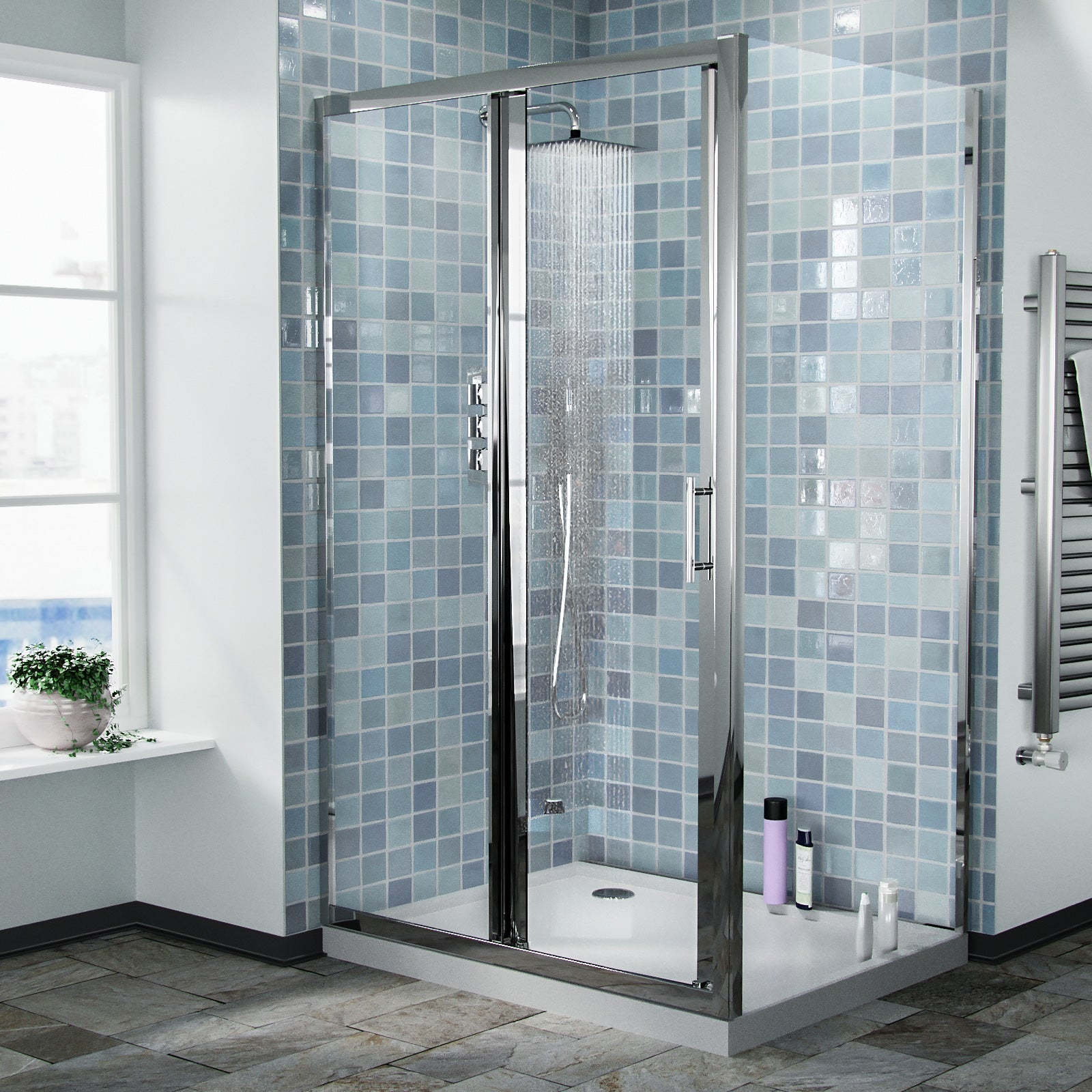 Jupiter Shower Bi-Fold Door & Side Panel Enclosure Chrome