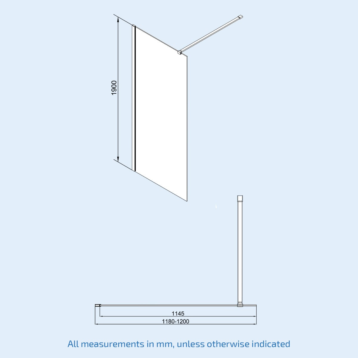 Samoa Wet Room Screen & Support Bar Matte Black