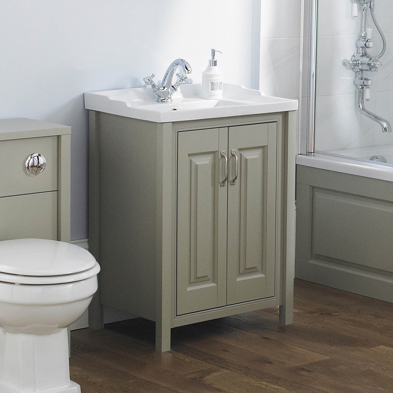 Chiltern 600mm Vanity Basin Unit, Tall Cabinet & Mirror Cabinet Suite Stone Grey