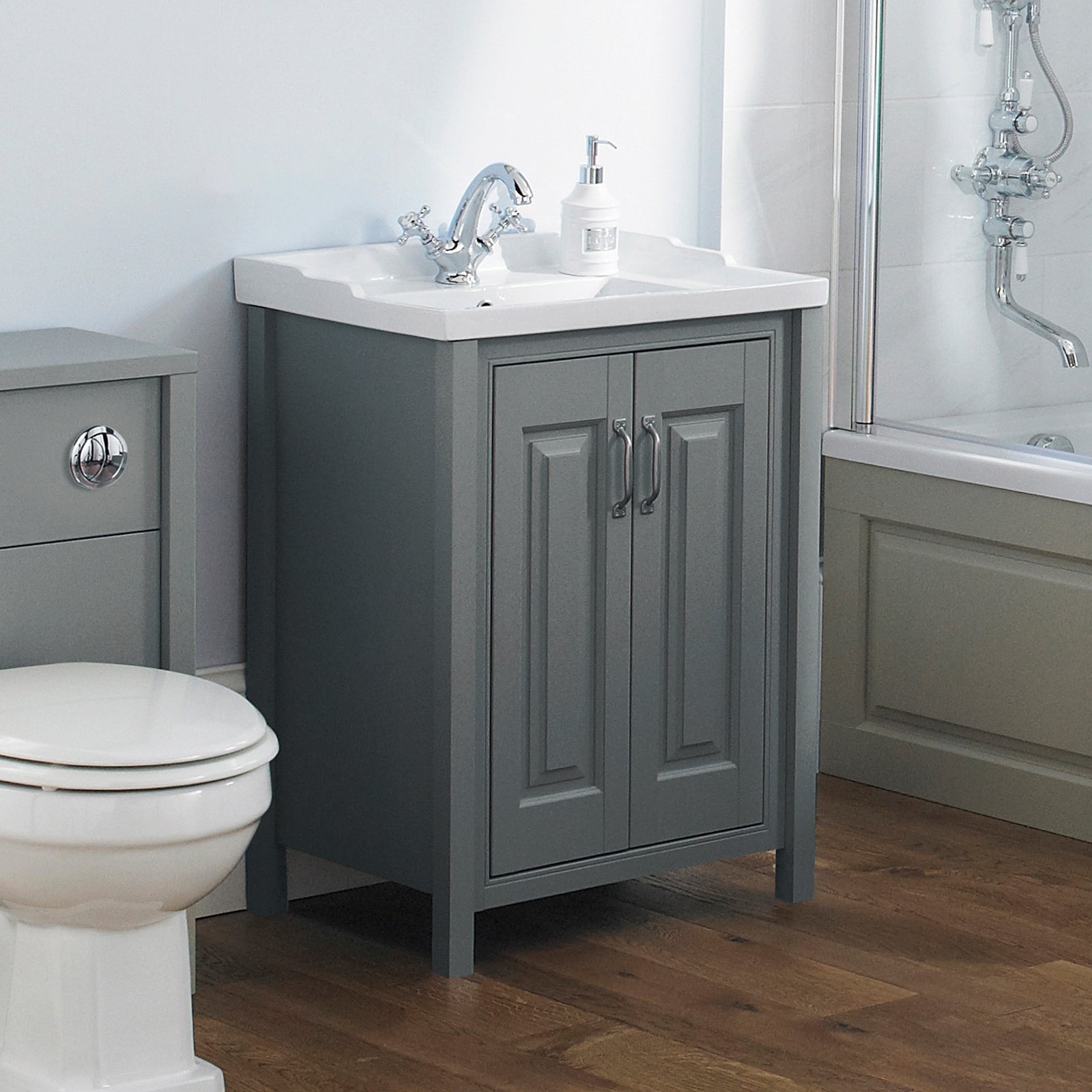 Chiltern 600mm Bathroom Traditional Basin Vanity Cabinet Unit Grey