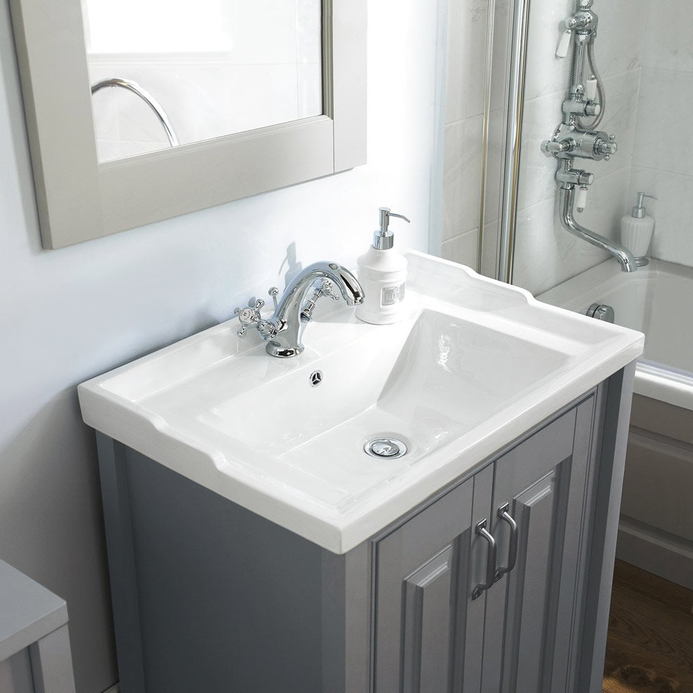 Chiltern 600mm Bathroom Traditional Basin Vanity Cabinet Unit Grey