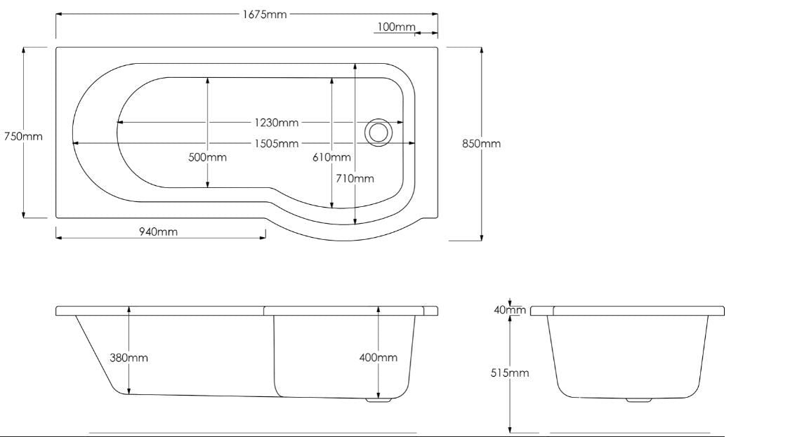 P-Shaped RH Bath 550mm Floor Vanity Unit & Curved Toilet Suite