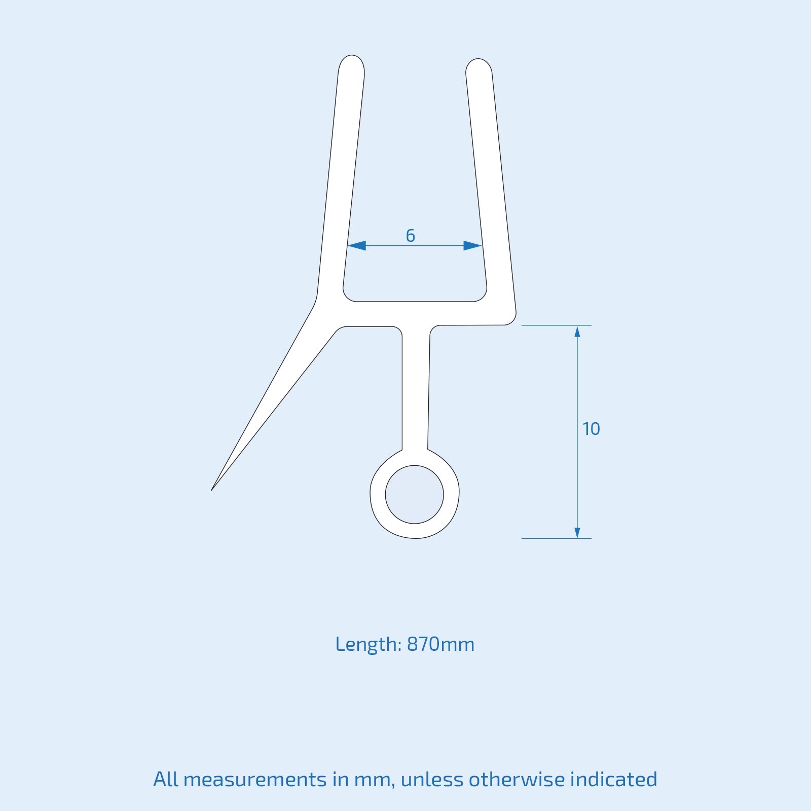 870 mm Glass Shower Door Rubber Seal Strip Gap 10 mm