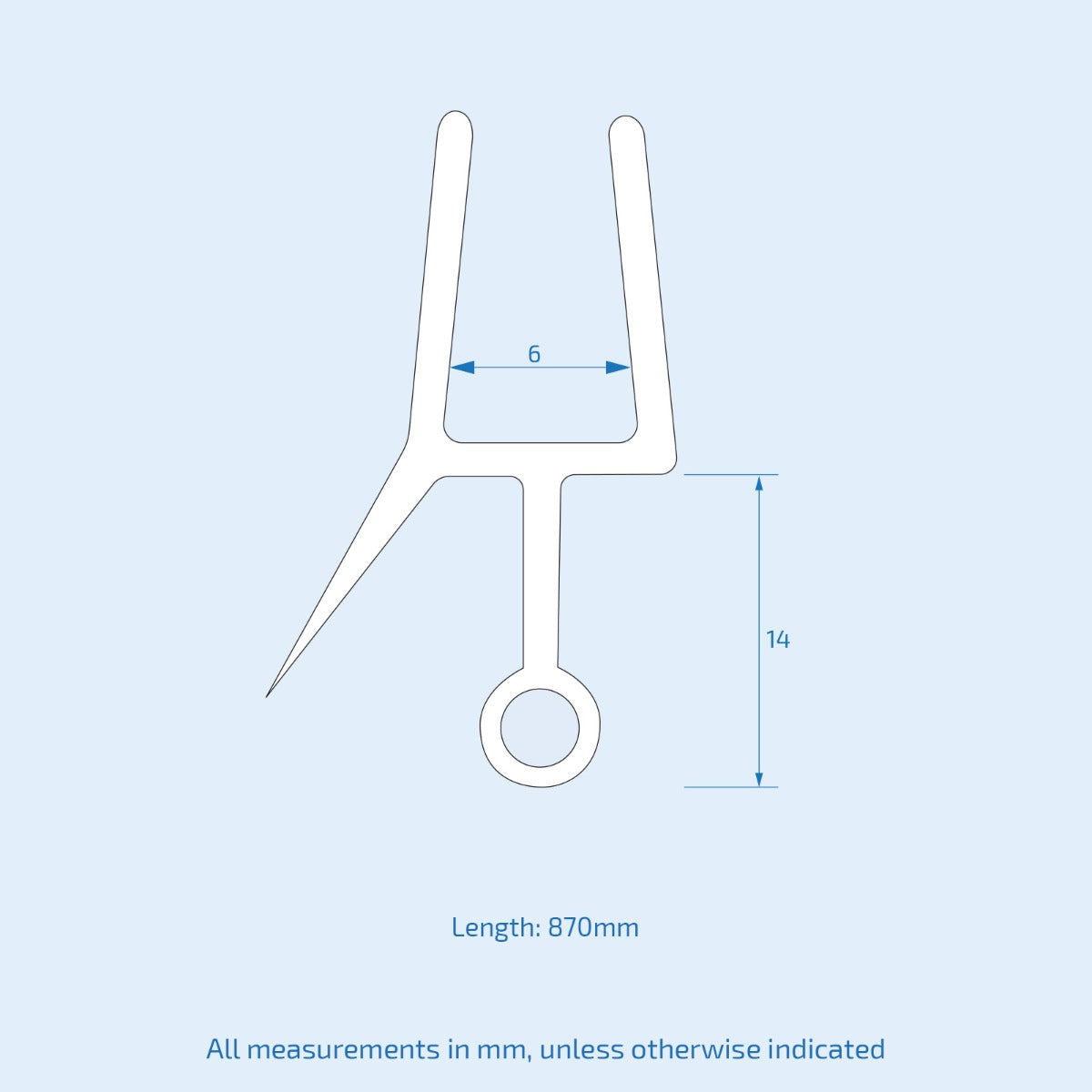 870 mm Glass Shower Door Rubber Seal Strip Gap 15 mm