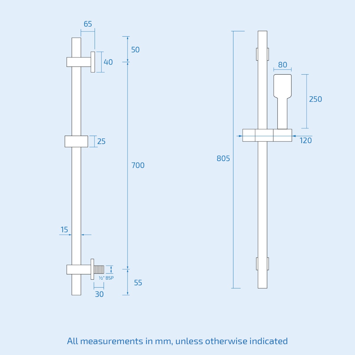 Temel Matte Black Thermostatic Mixer Valve Shower Head Handset Slider Rail Set