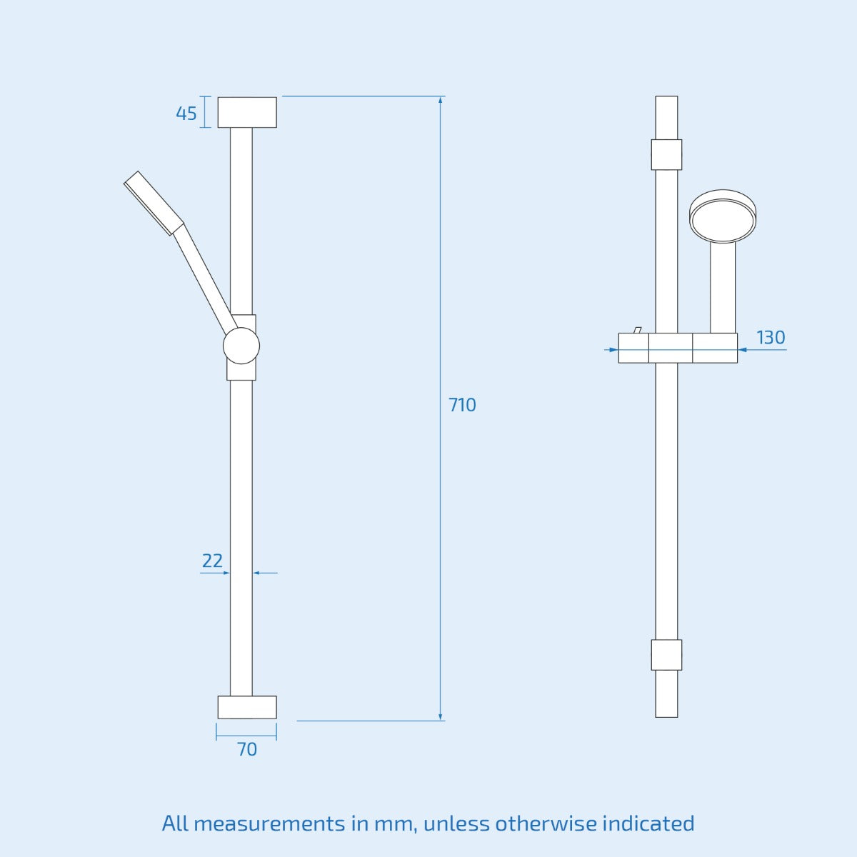 Temel Matte Black Voilet 2 Dial Thermostatic Mixer Outlet Square Shower Rail & Handset