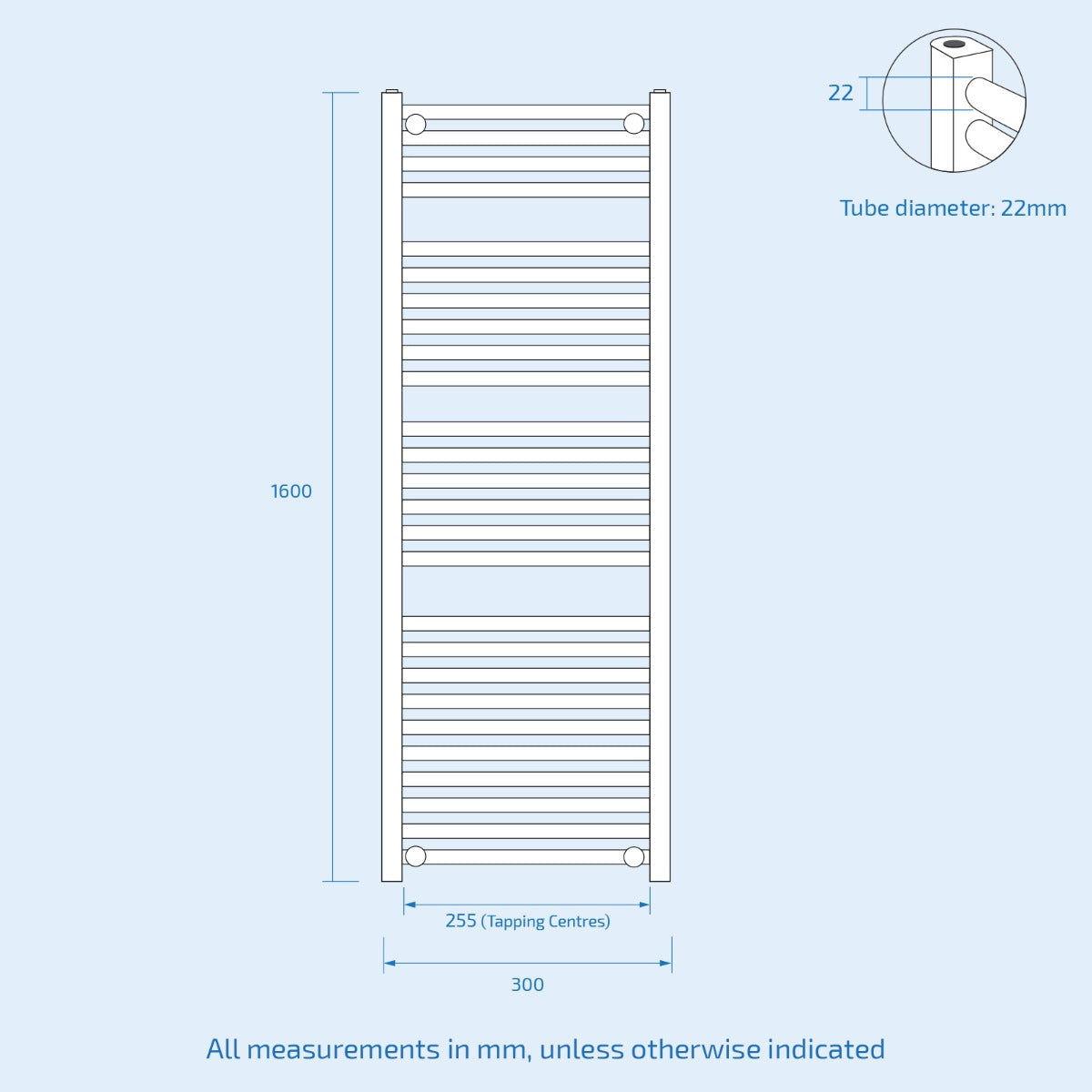 Kartel 1600 x 300mm Straight Radiator Towel Rail White