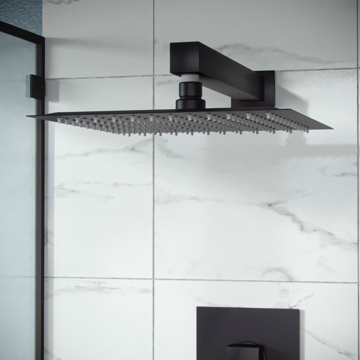 Temel Matte Black Concealed Thermostatic Overhead 200mm Square Rainfall Shower Mixer Set
