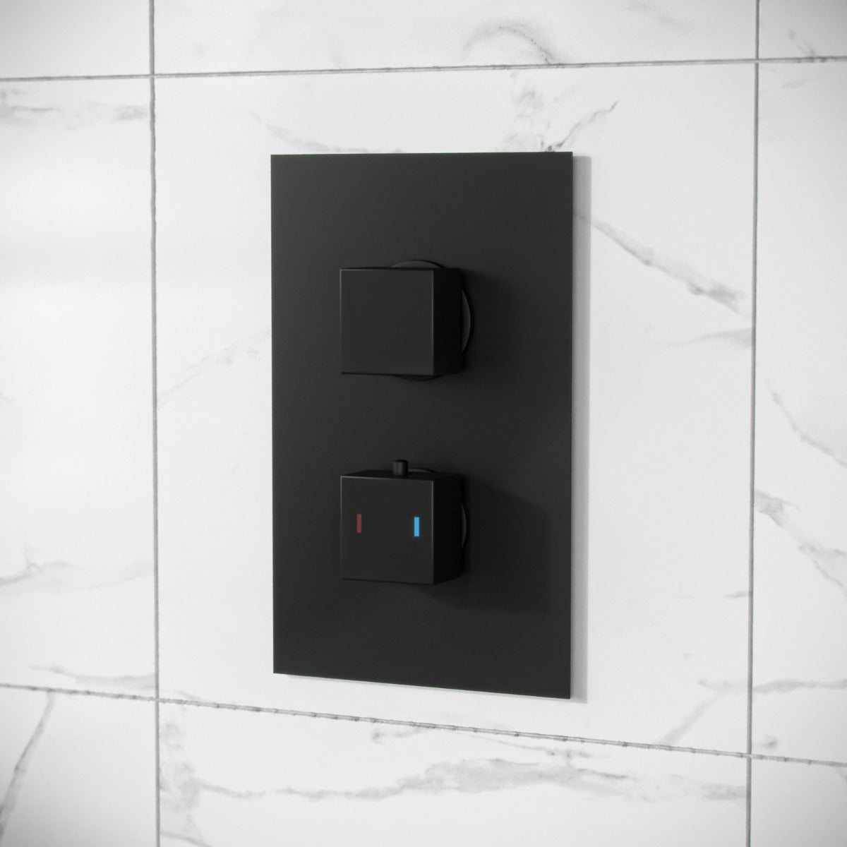 Temel Matte Black Concealed Thermostatic Overhead 200mm Square Rainfall Shower Mixer Set