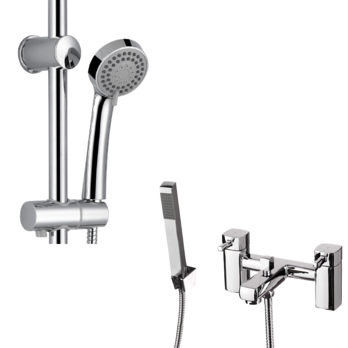 Deck Mounted Square Bath Filler Shower Mixer with Slider Rail and Handset Kit