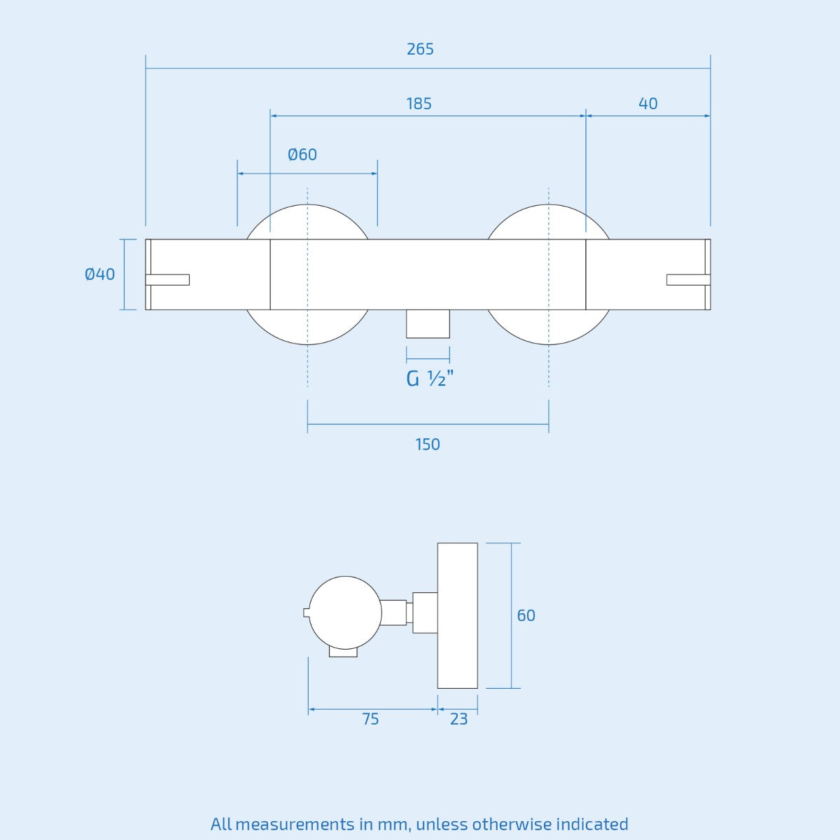 Qubix Thermostatic Round Shower Mixer & Slider Rail Kit Chrome