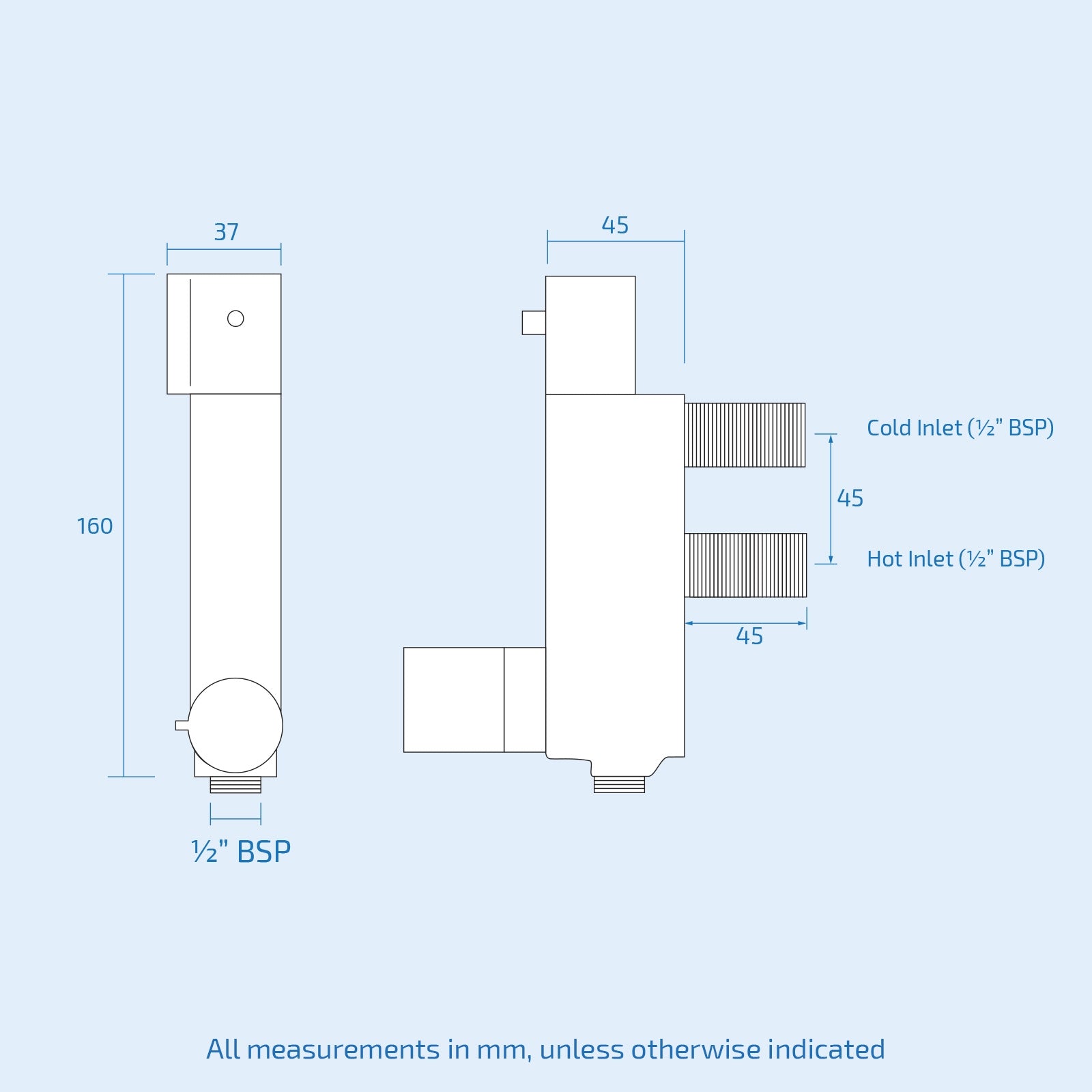 Douche With 1.2m Hose & Mini Vertical Thermostatic Mixer Valve Chrome