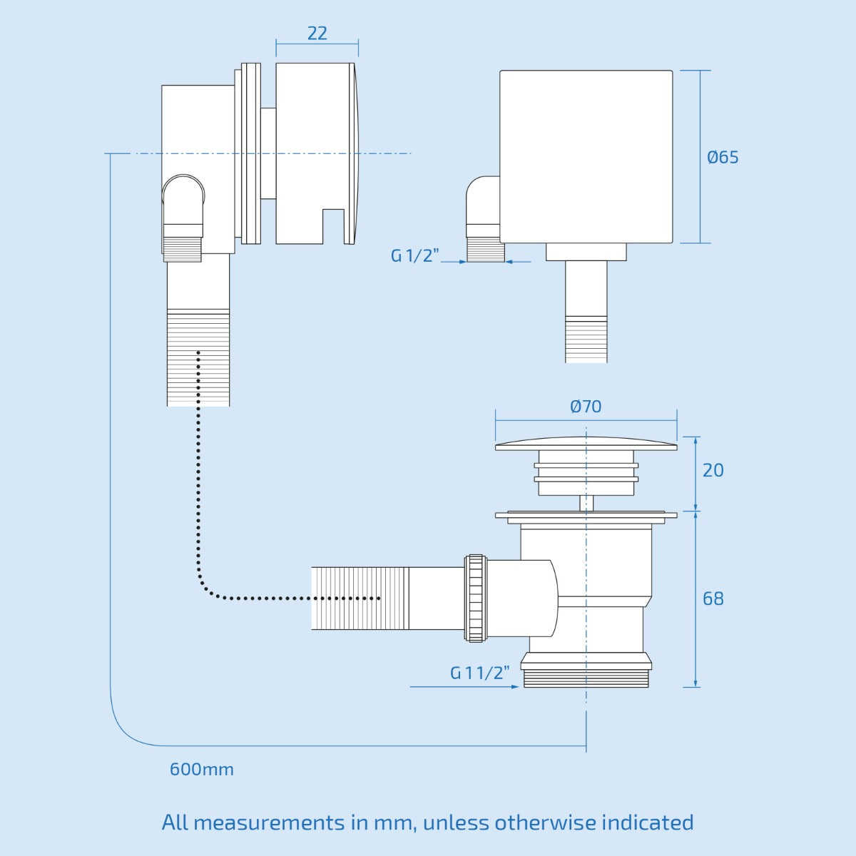 Lilly Chrome 3 Dial 3 Way Square Concealed Thermostatic Mixer Valve, Square Handset, Bath Filler & Shower Head