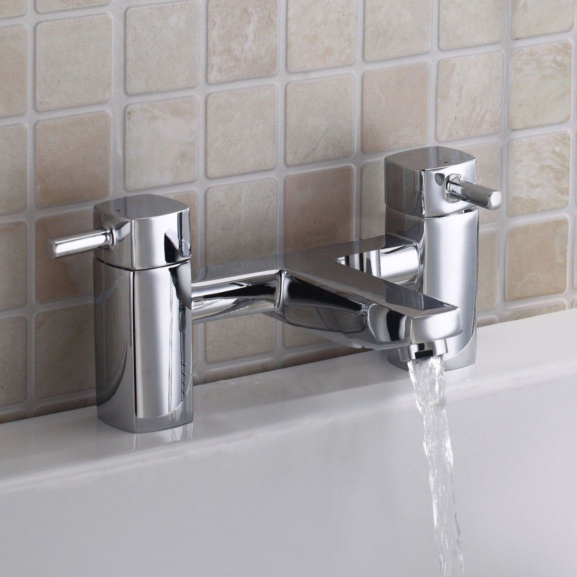 Newport Square Mini Basin Mixer & Bath Filler Taps Chrome