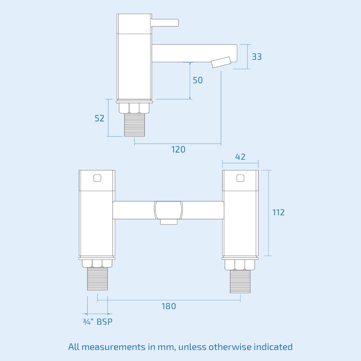 Newport Square Mini Basin Mixer & Bath Filler Taps Chrome