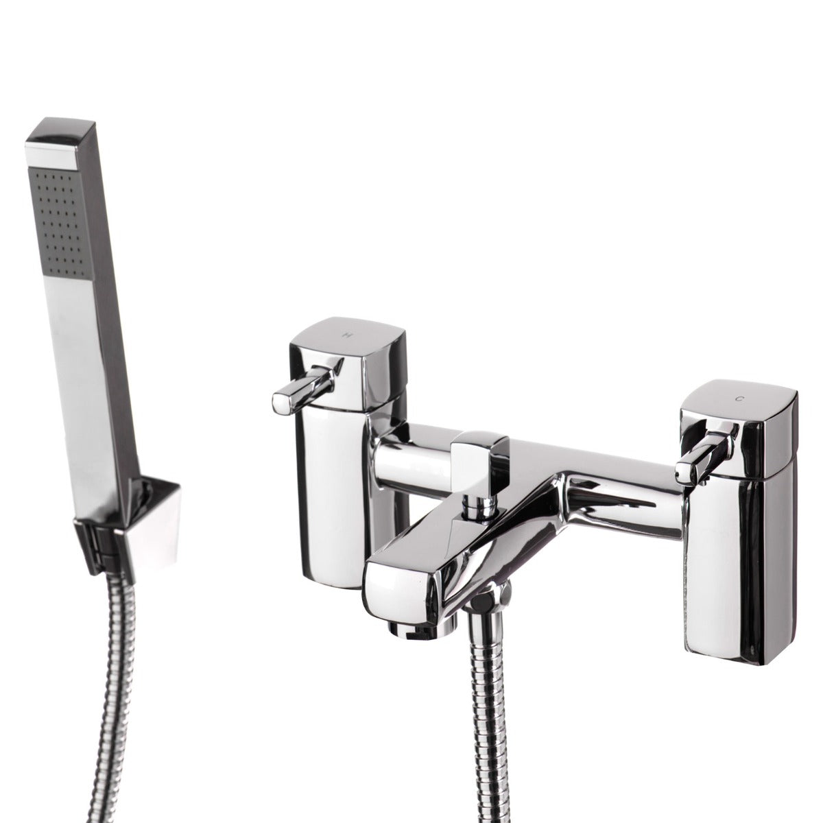 Deck Mounted Square Bath Filler Shower Mixer with Slider Rail and Handset Kit