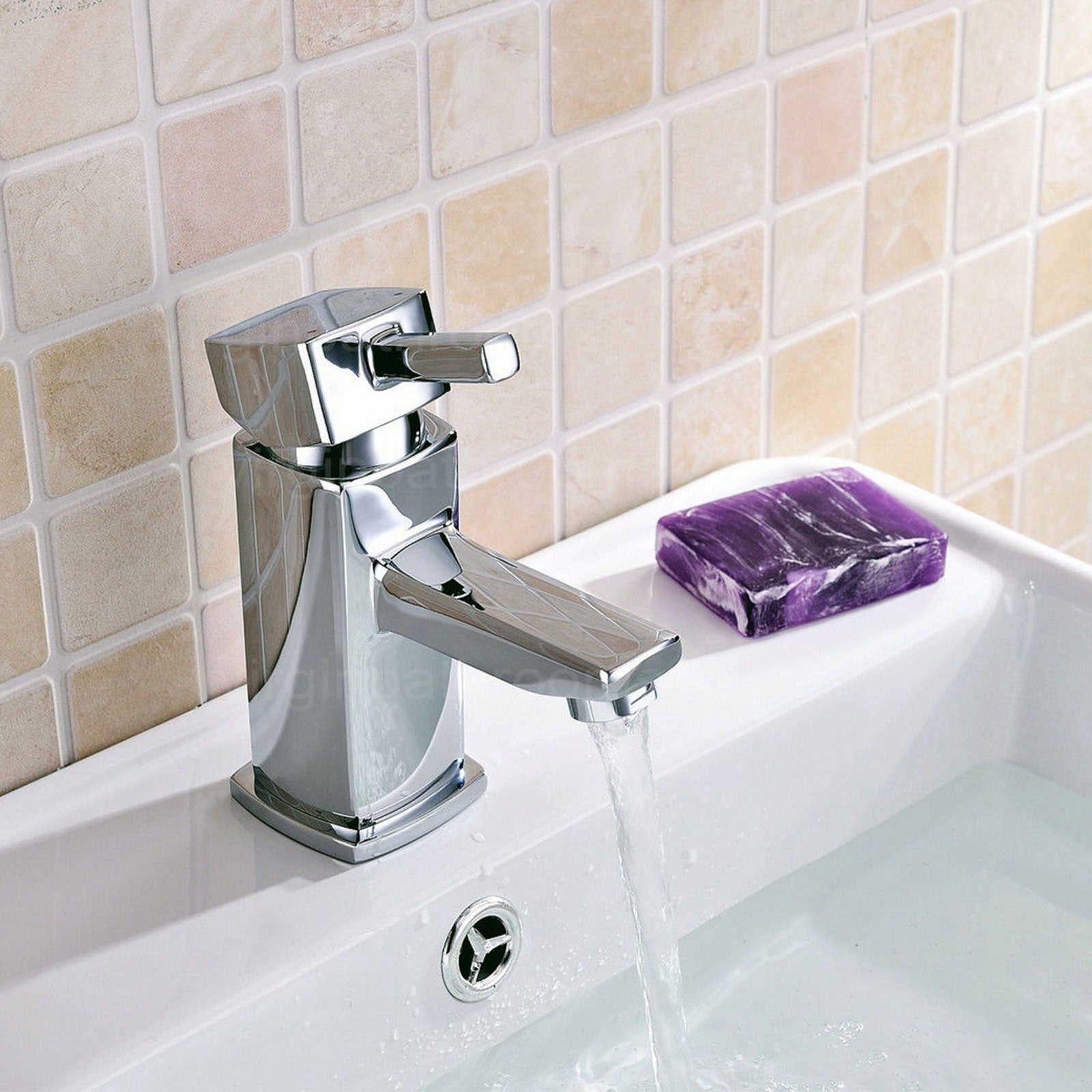 Newport Square Basin Sink Mono Mixer Tap & Bath Filler Tap with Waste