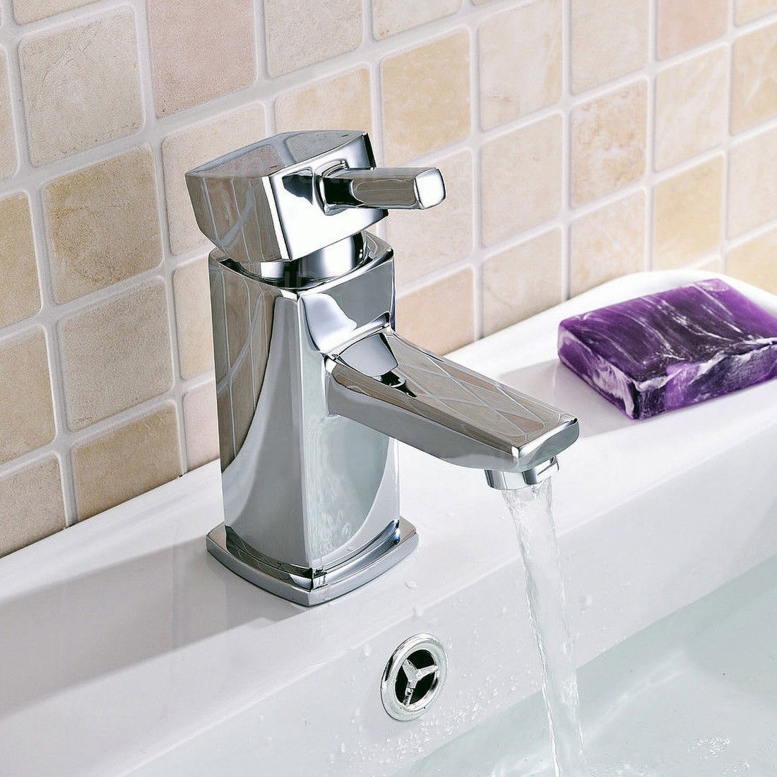 Newport Square Mini Basin Mixer & Bath Filler Taps Chrome