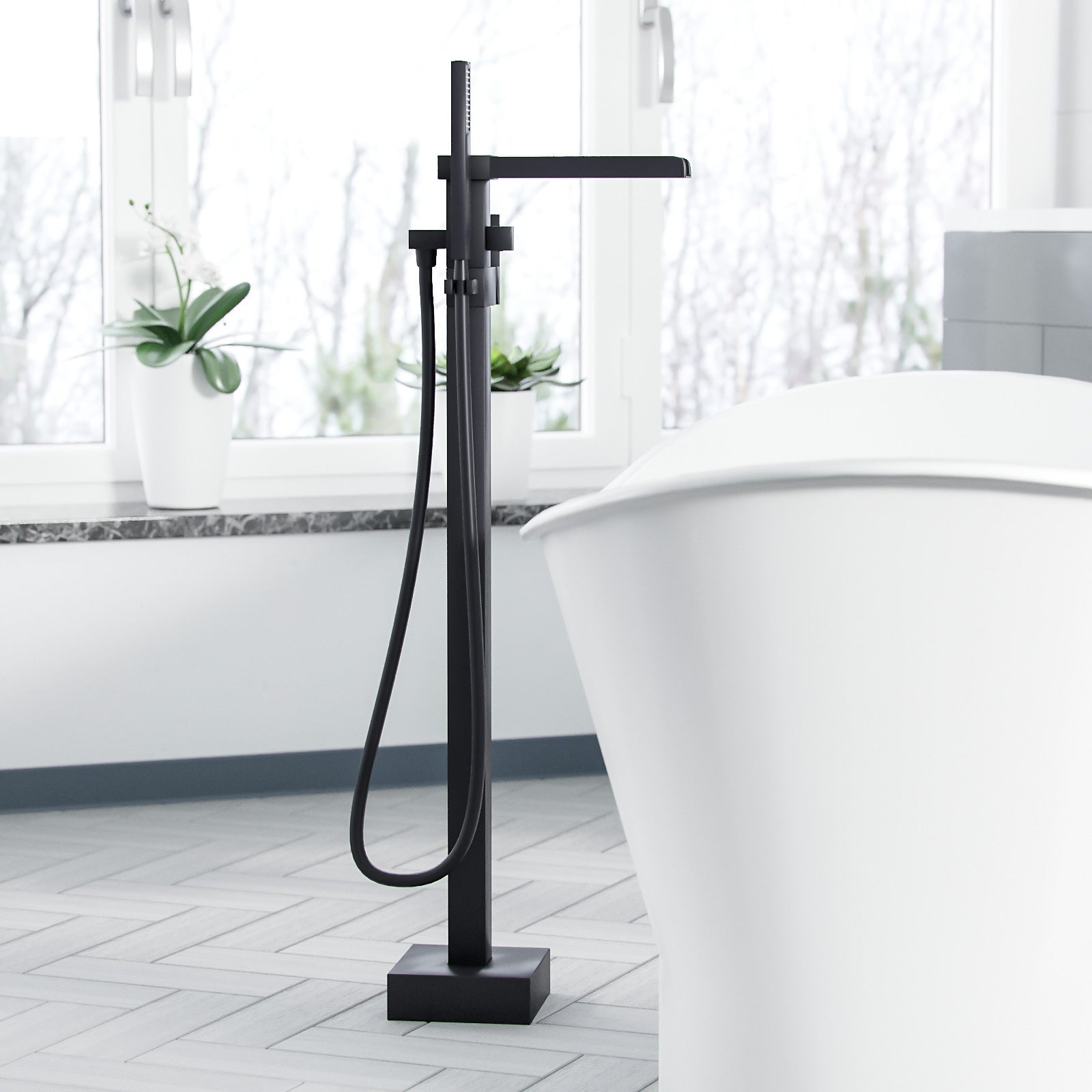 Ozone Waterfall Freestanding Bath Shower Mixer Tap Matte Black