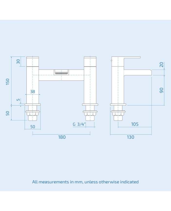 White L-Shaped RH Shower Bath & Basin BTW Toilet Vanity With Taps