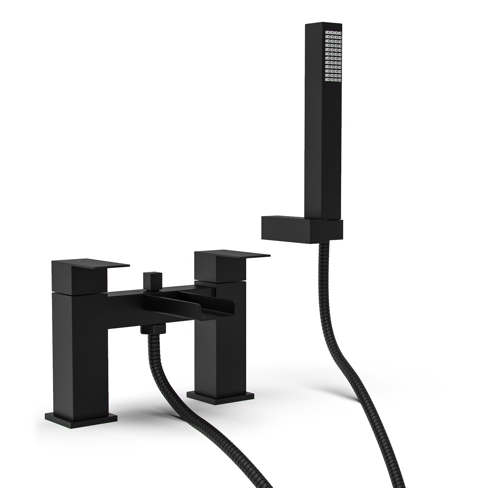 Origin Matte Black Waterfall Basin Mono Tap Bath Filler Handset & Waste