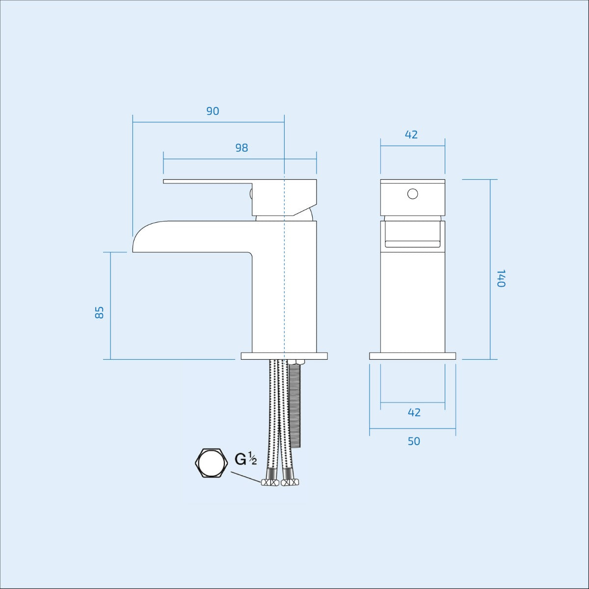 White 500mm Square Basin L-Shaped RH Bath Shower Panel Toilet Tap Set