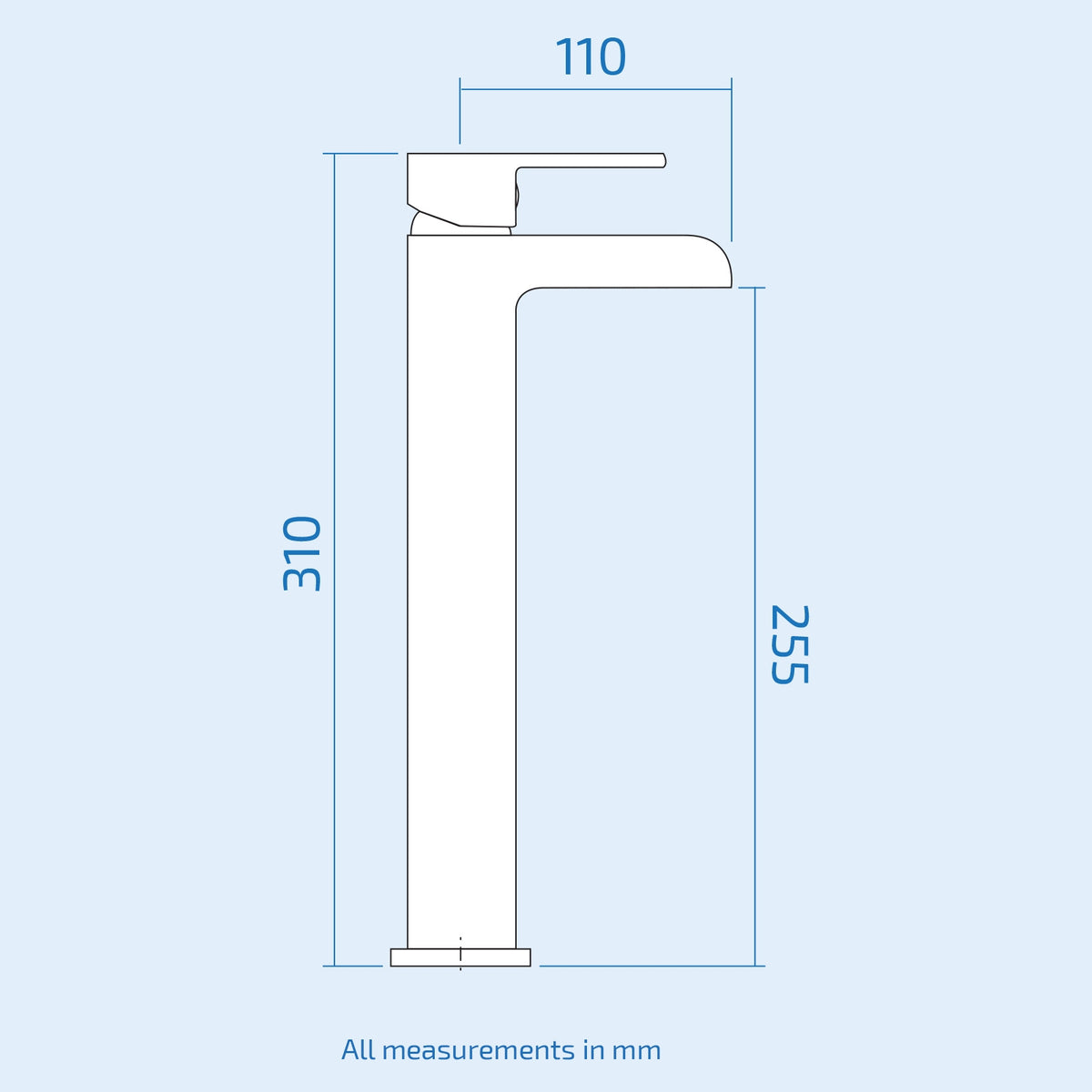 Ozone Modern Square Extended Countertop Waterfall Basin Mono Mixer Tap