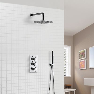 Calla Concealed Two-Way Three-Dial Valve With Slim Round Wall Mounted Shower Head And Pencil Handset Kit