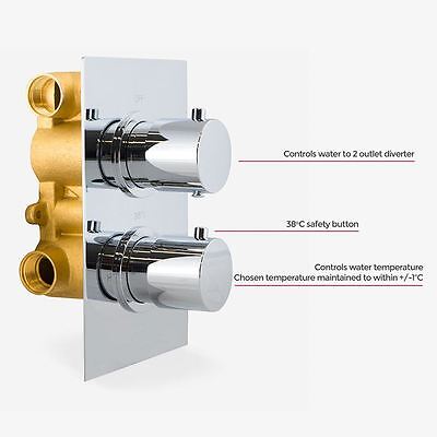 2 Dial 2 Way Round Concealed Thermostatic Mixer Valve Hand Shower Bath Filler