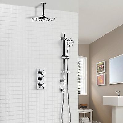 Calla Concealed Two-Way Valve with Slim Round Ceiling Shower Head and Shower Rail Kit