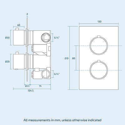 2 Dial 2 Way Round Concealed Thermostatic Mixer Valve Hand Shower Bath Filler