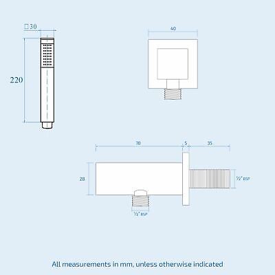 Temel Black Matt Square Shower Head Concealed Thermostatic Mixer Valve Handheld