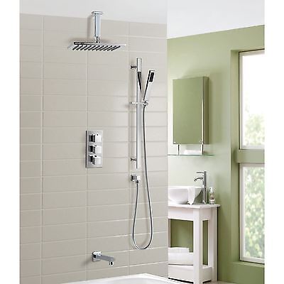 Bathroom Concealed Thermostatic Shower Mixer Tap With Head Bath Filler & Handset Rail